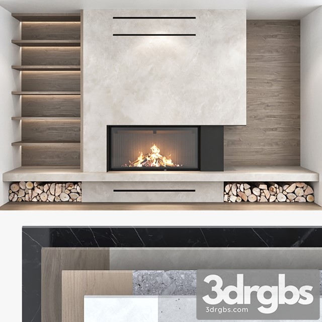 Decorative wall with fireplace set 07 - thumbnail 1