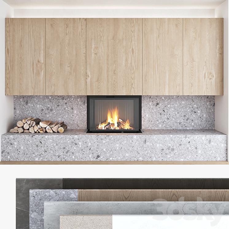 Decorative wall with fireplace set 10 3DS Max - thumbnail 1