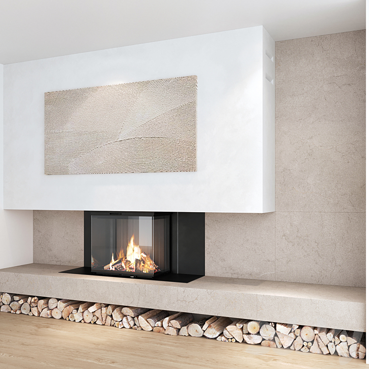 Decorative wall with fireplace set 10 3DS Max - thumbnail 2