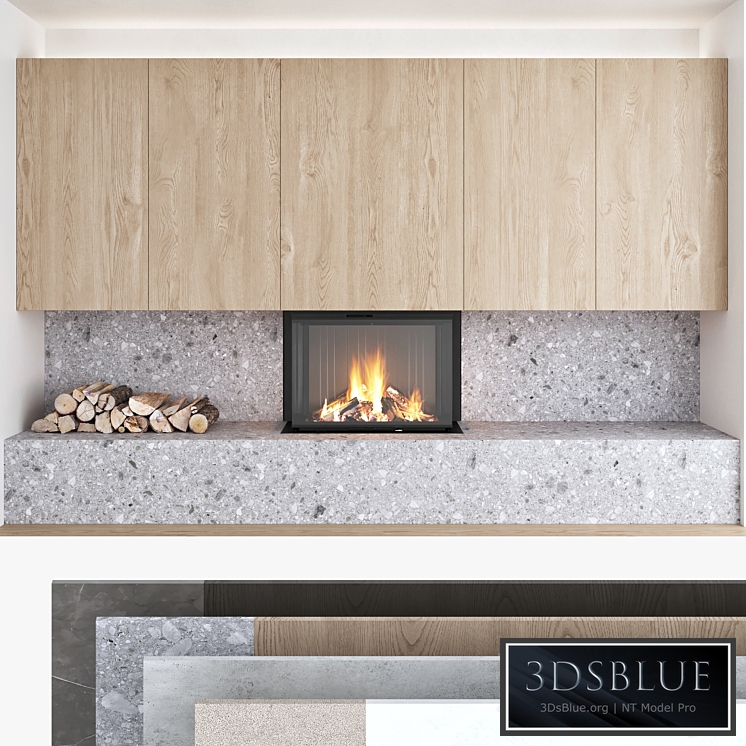 Decorative wall with fireplace set 10 3DS Max - thumbnail 3