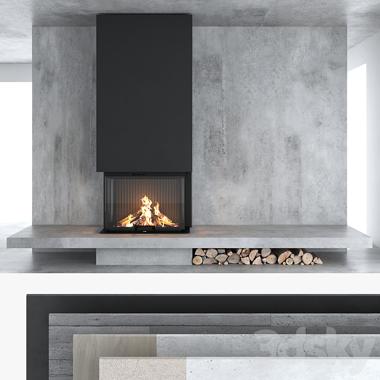 Decorative wall with fireplace set 12 3DS Max - thumbnail 1