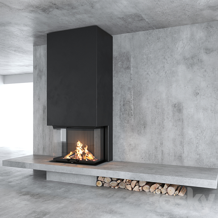 Decorative wall with fireplace set 12 3DS Max - thumbnail 2