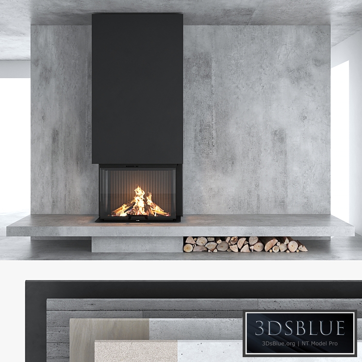 Decorative wall with fireplace set 12 3DS Max - thumbnail 3