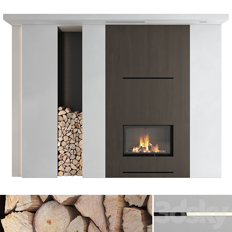 Decorative wall with fireplace set 21 3DS Max Model - thumbnail 1