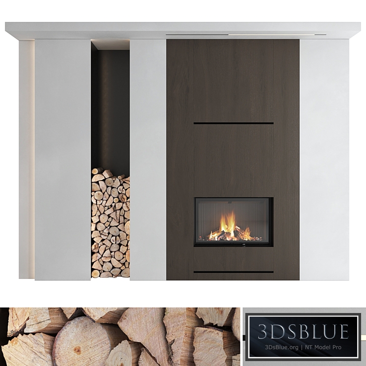 Decorative wall with fireplace set 21 3DS Max - thumbnail 3