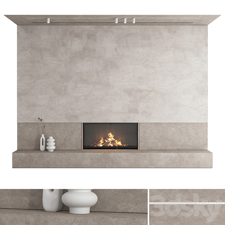 Decorative wall with fireplace set 27 3DS Max - thumbnail 1