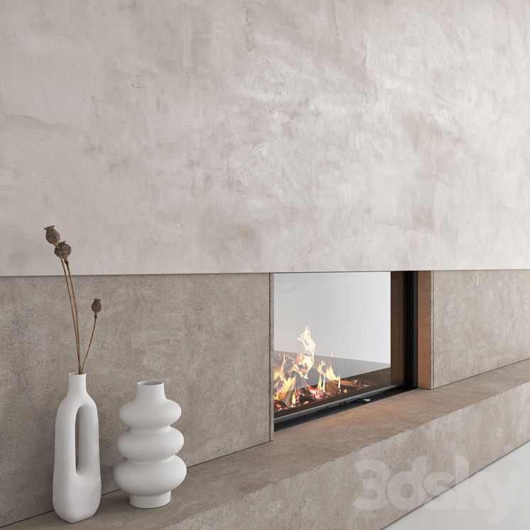 Decorative wall with fireplace set 27 3DS Max - thumbnail 2