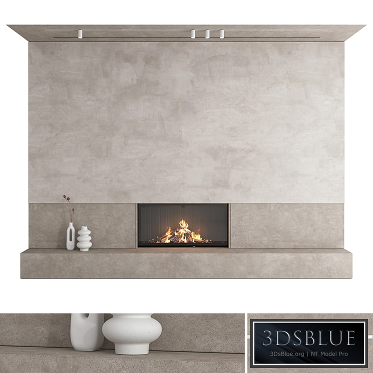 Decorative wall with fireplace set 27 3DS Max - thumbnail 3