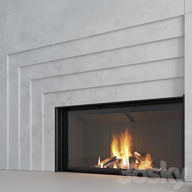 Decorative wall with fireplace set 42 3DS Max Model - thumbnail 4