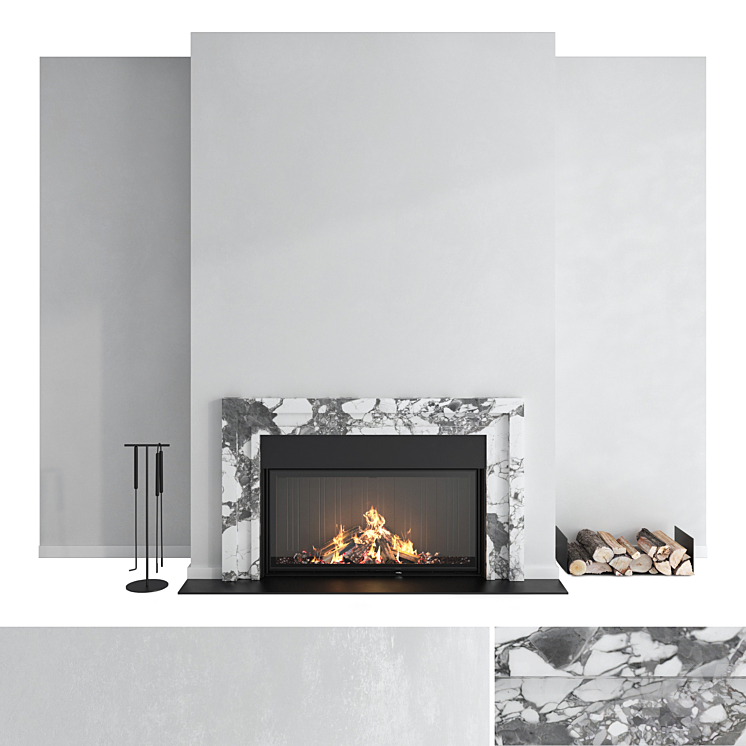 Decorative wall with fireplace set 43 3DS Max - thumbnail 1