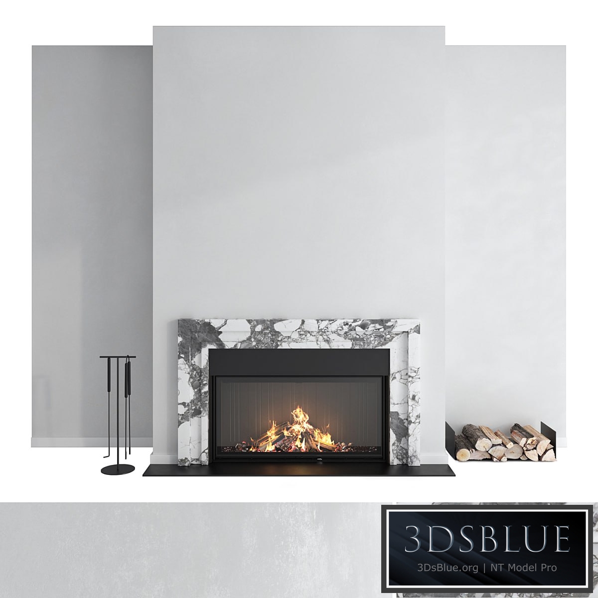 Decorative wall with fireplace set 43 3DS Max - thumbnail 3