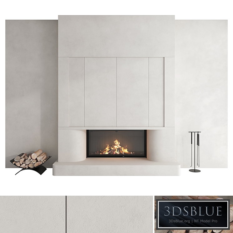 Decorative wall with fireplace set 47 3DS Max - thumbnail 3