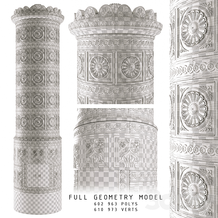 Decorative XIX. century tiled stove 3DS Max - thumbnail 2