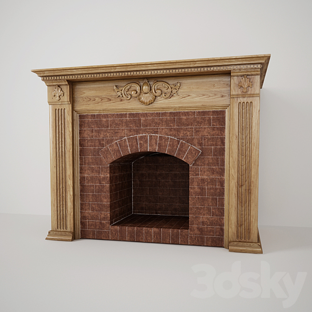 English fireplace with a furnace of aged brick 3ds Max - thumbnail 1