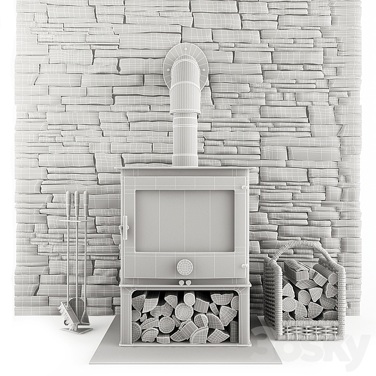 Fireplace and accessories 3DS Max - thumbnail 2