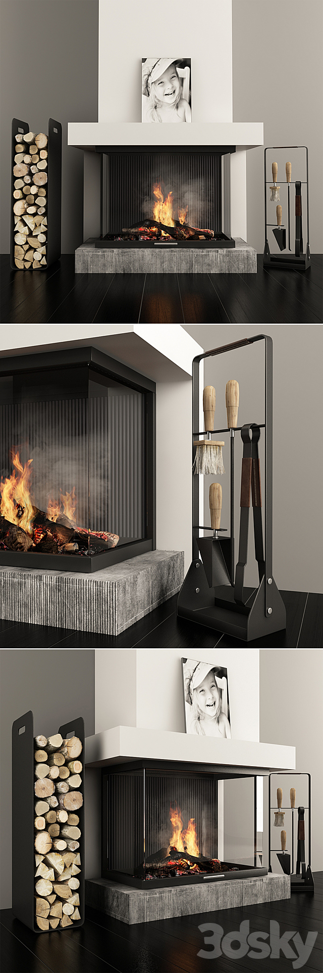 Fireplace and accessories 3DS Max Model - thumbnail 2