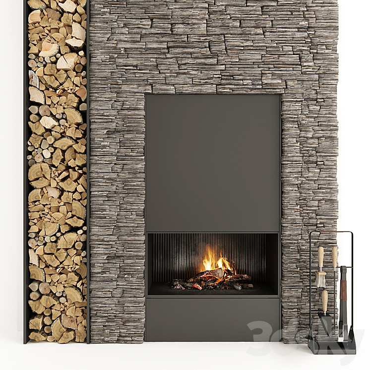 Fireplace and firewood 34 3DS Max - thumbnail 1