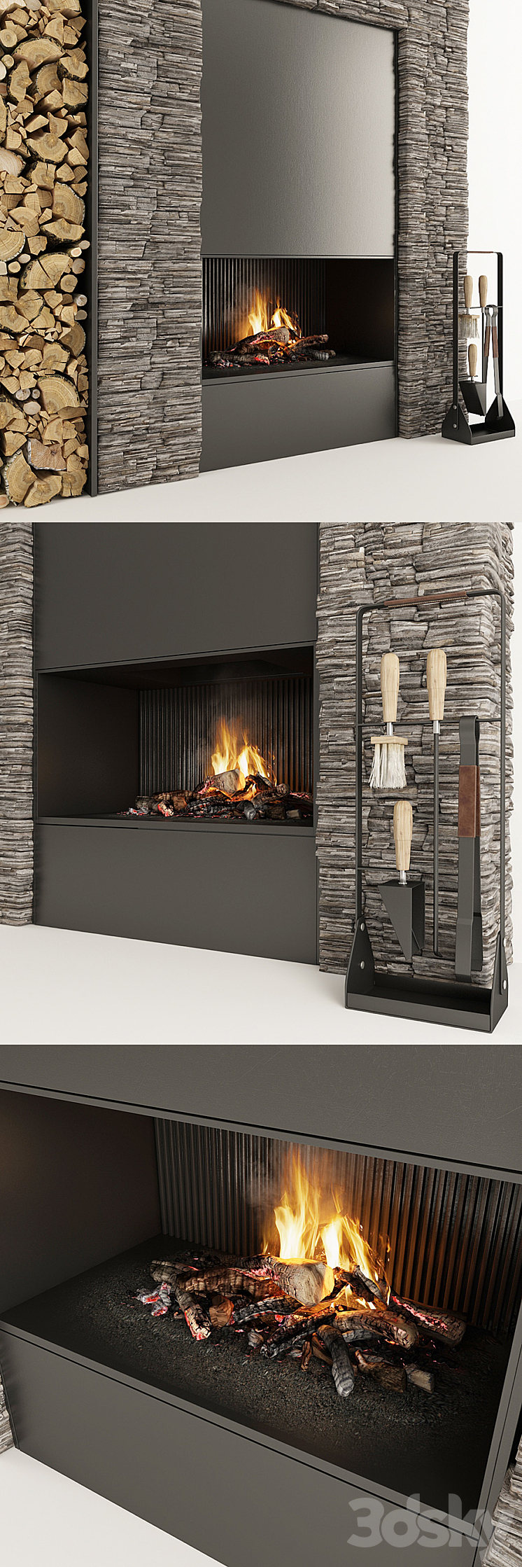 Fireplace and firewood 34 3DS Max - thumbnail 2