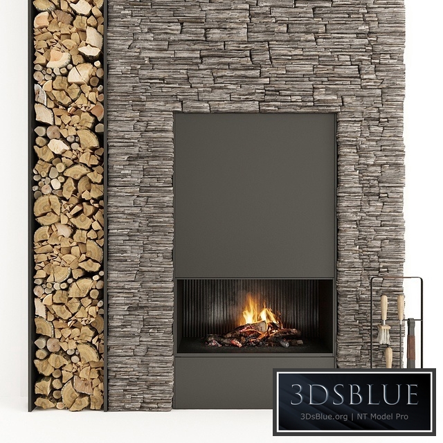 Fireplace and firewood 34 3DS Max - thumbnail 3