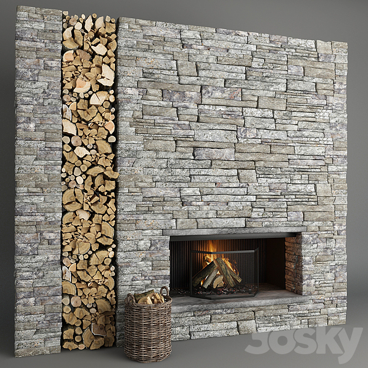 Fireplace and firewood 5 3DS Max - thumbnail 1