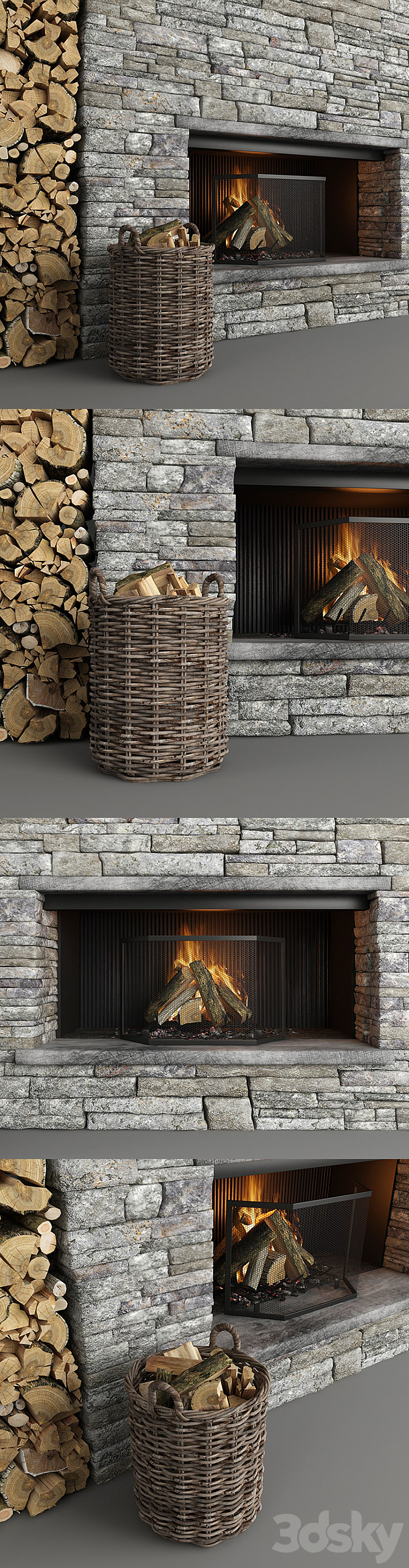 Fireplace and firewood 5 3DS Max - thumbnail 2