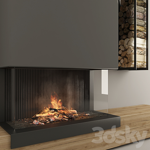 Fireplace and firewood3 3DS Max Model - thumbnail 2