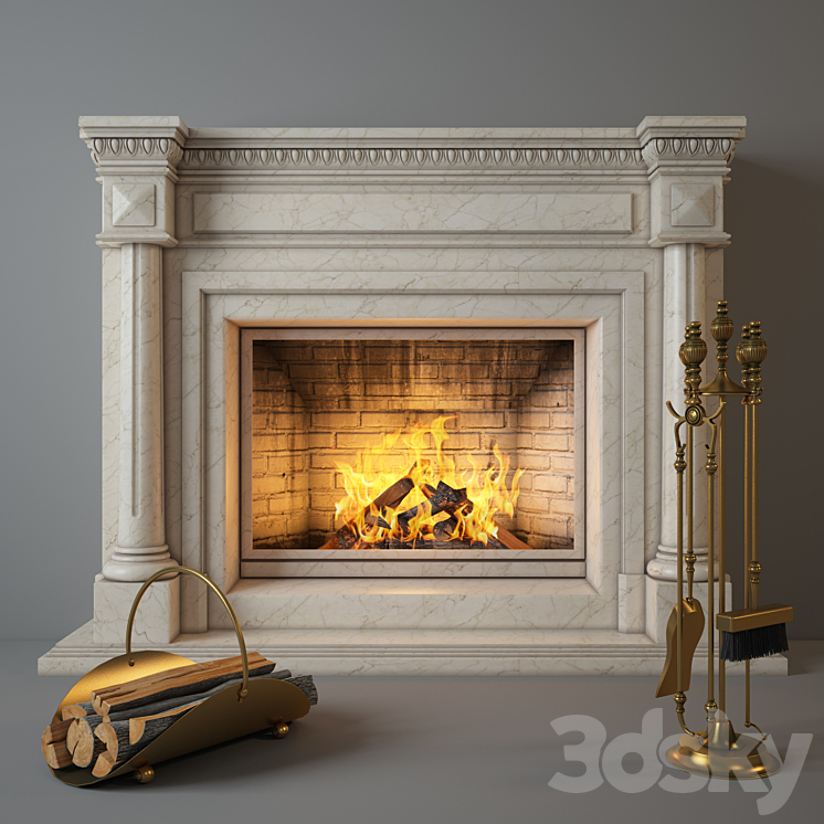 Fireplace Charlotte with accessories. 3DS Max - thumbnail 1