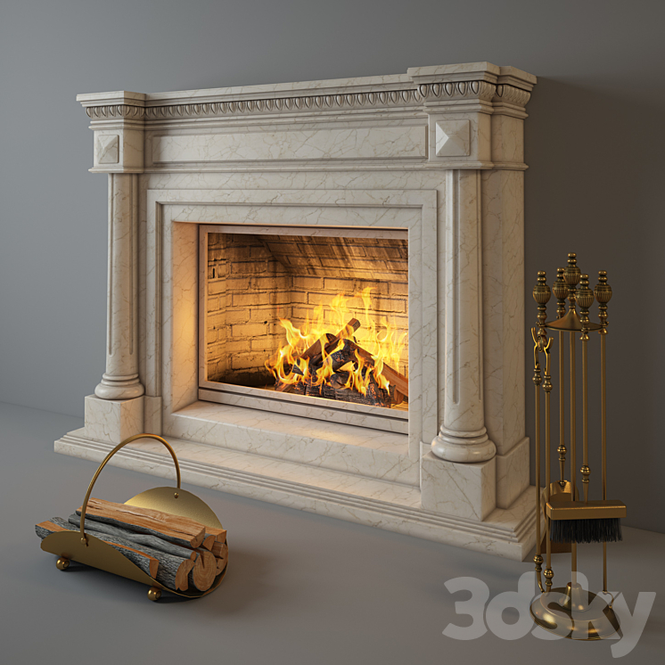 Fireplace Charlotte with accessories. 3DS Max - thumbnail 2