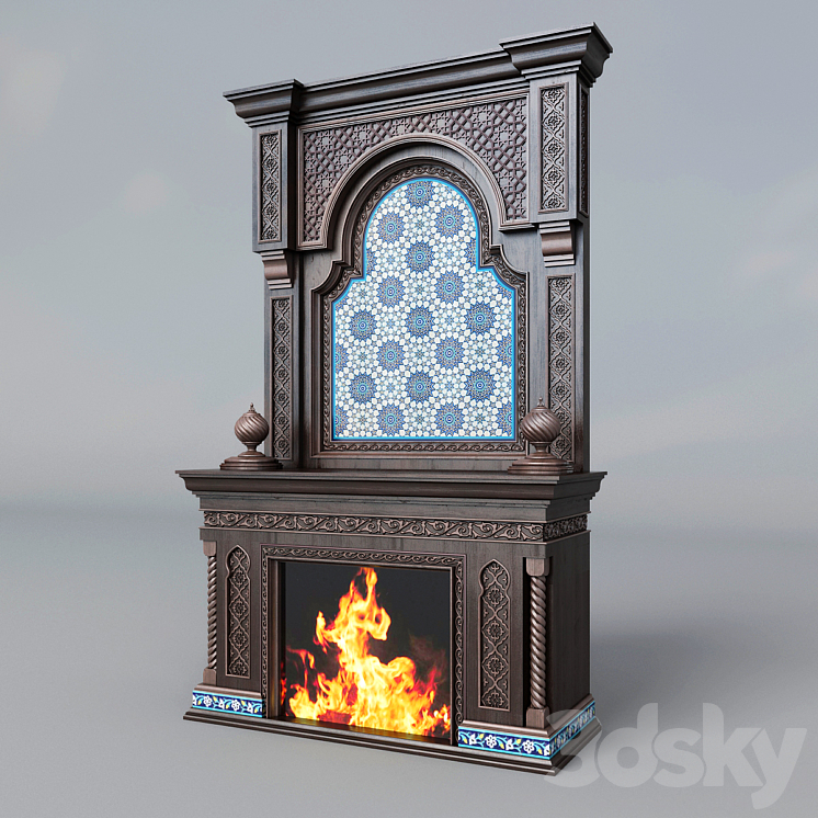 Fireplace in oriental style 3DS Max - thumbnail 1