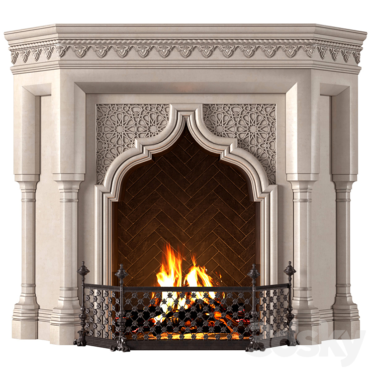 Fireplace in oriental style. Arabic classic fireplace.Arabic Fireplace.Oriental Fireplace 3DS Max Model - thumbnail 1