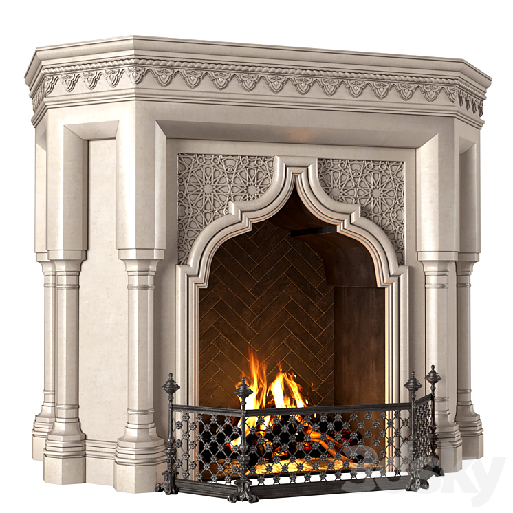 Fireplace in oriental style. Arabic classic fireplace.Arabic Fireplace.Oriental Fireplace 3DS Max - thumbnail 2