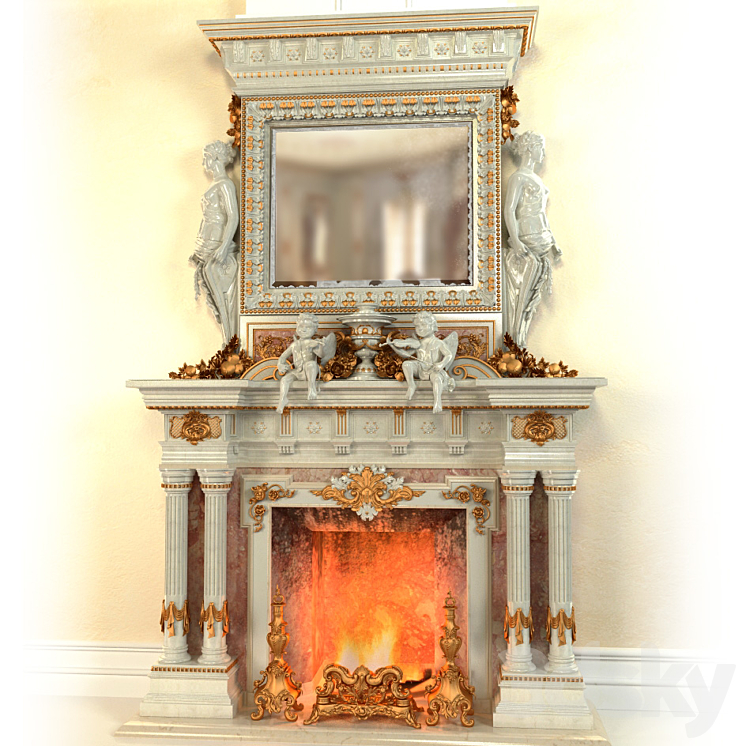 Fireplace in the Baroque style 3DS Max - thumbnail 1