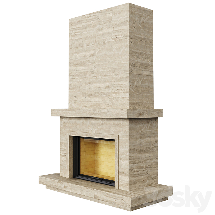 Fireplace insert Astov 12080 (chamotte) in travertine cladding 3DS Max - thumbnail 1