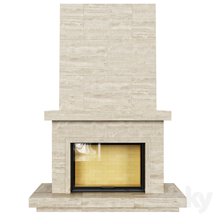 Fireplace insert Astov 12080 (chamotte) in travertine cladding 3DS Max - thumbnail 2