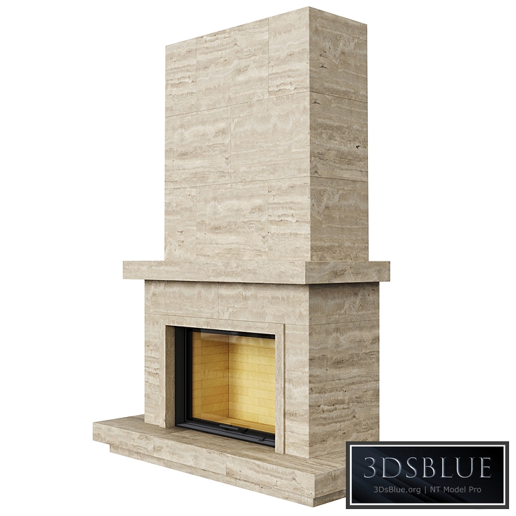 Fireplace insert Astov 12080 (chamotte) in travertine cladding 3DS Max - thumbnail 3