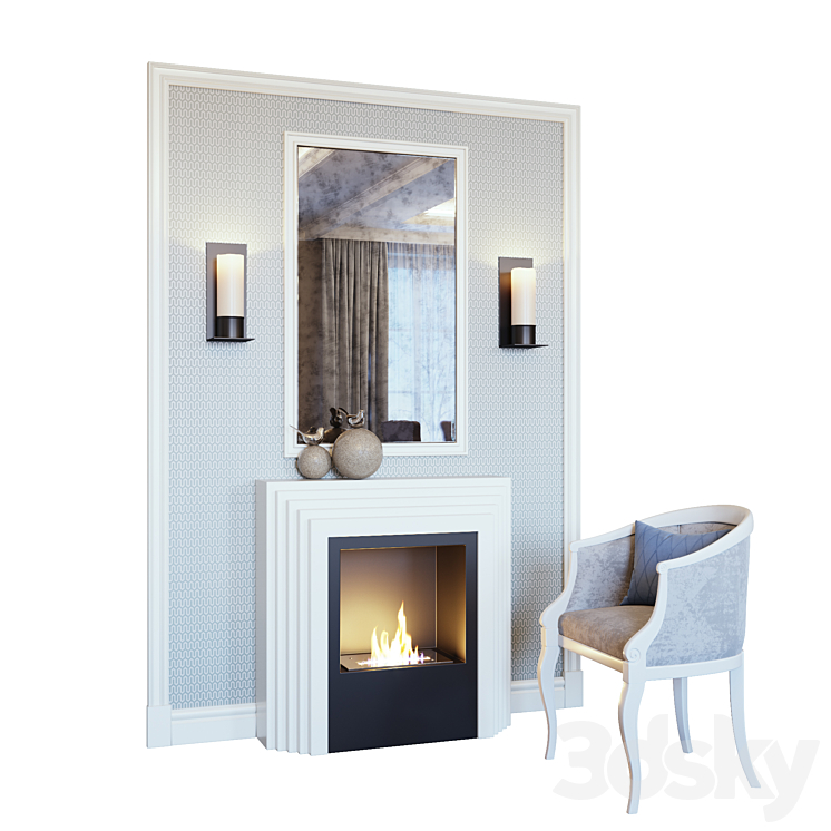 Fireplace sconce mirror panel decor and armchair (Fireplace sconce Rum decor and armchair YOU) 3DS Max - thumbnail 1