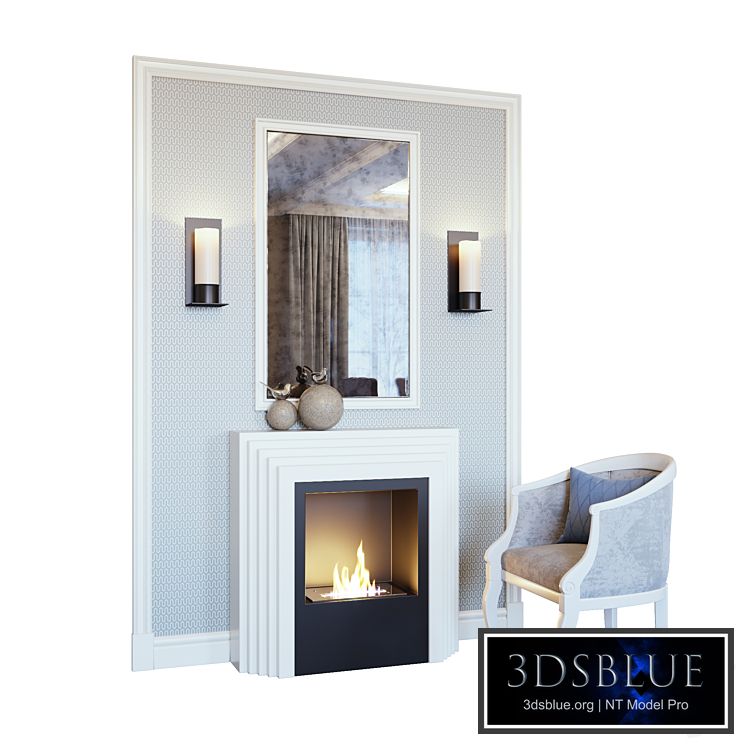 Fireplace sconce mirror panel decor and armchair (Fireplace sconce Rum decor and armchair YOU) 3DS Max - thumbnail 3