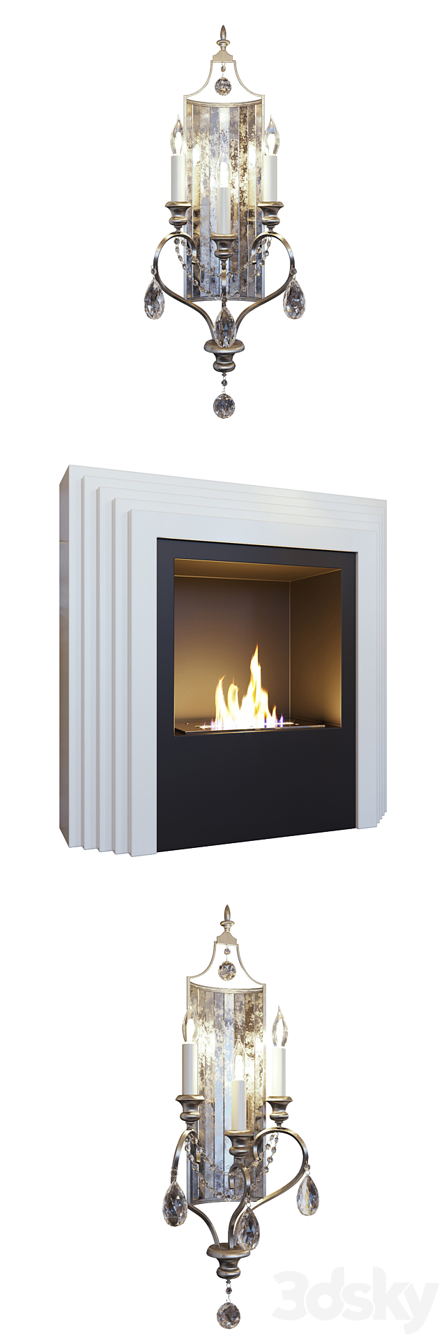 Fireplace sconce picture decor and mirror panel (Fireplace sconce Gianna picture and decor Blue dark YOU) 3DS Max Model - thumbnail 2