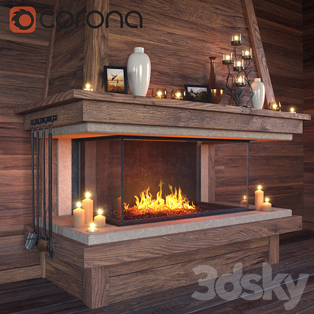 Fireplace set 3DS Max Model - thumbnail 1