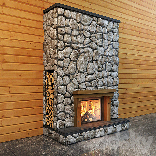 Fireplace stone 3DS Max Model - thumbnail 2