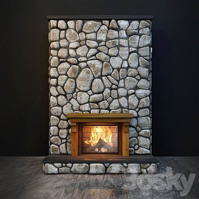 Fireplace stone 3DS Max Model - thumbnail 3