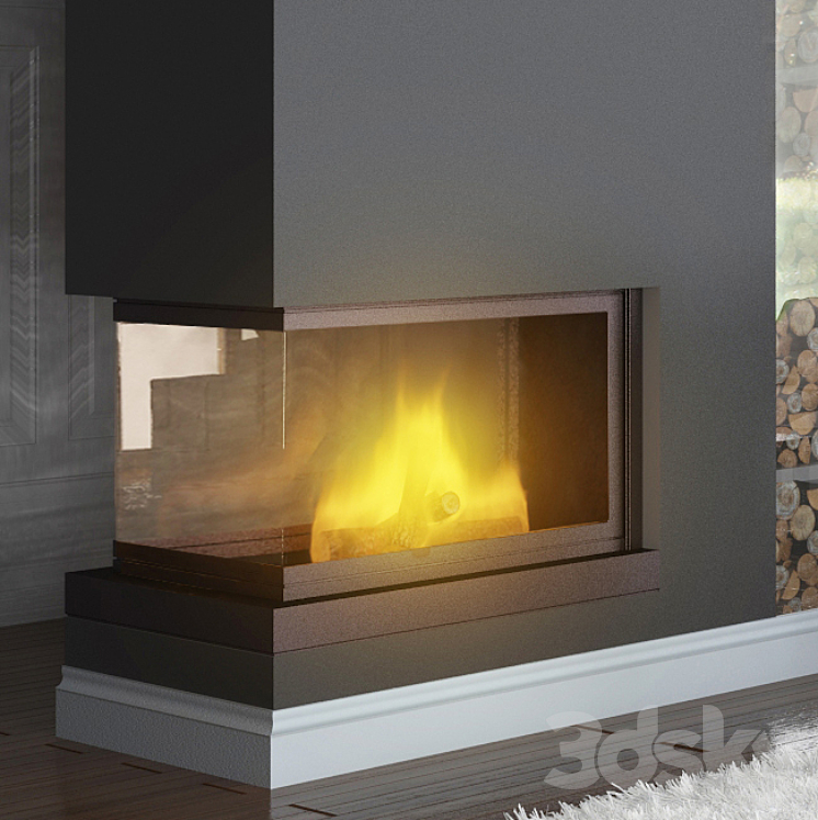 Fireplace tripartite 3DS Max - thumbnail 1