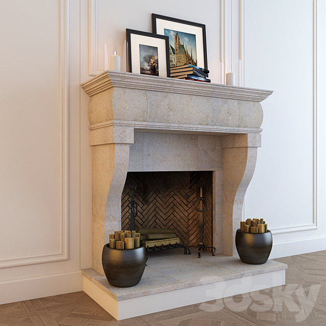 Fireplace with decor 3ds Max - thumbnail 2