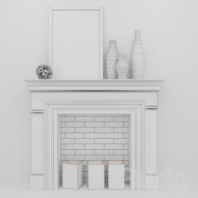 Fireplace with decor 3DSMax File - thumbnail 3