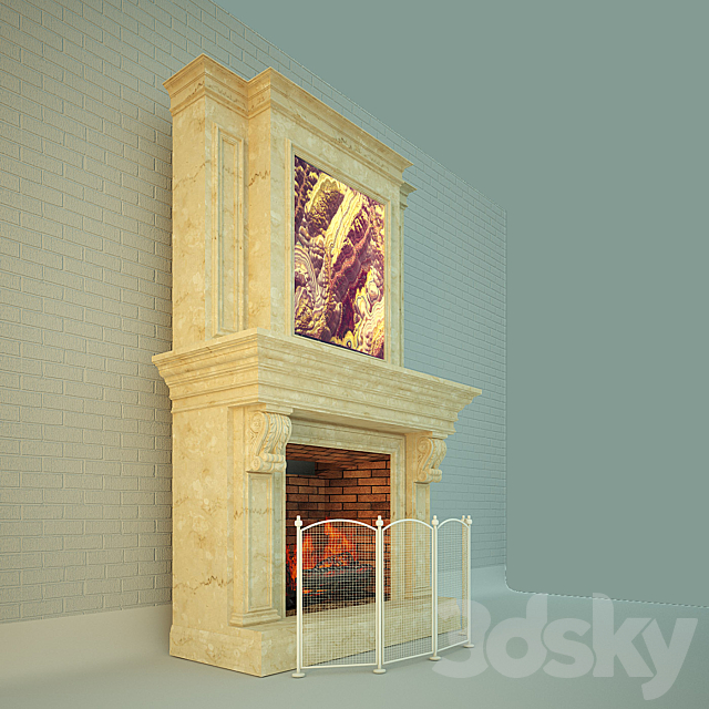 Fireplace with inset (backlit onyx “Viola”) 3DSMax File - thumbnail 1