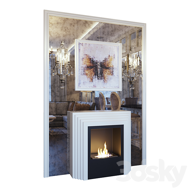 Karla’s fireplace. Feiss Gianna FE GIANNA3W sconce. picture and mirror panel 3DSMax File - thumbnail 1