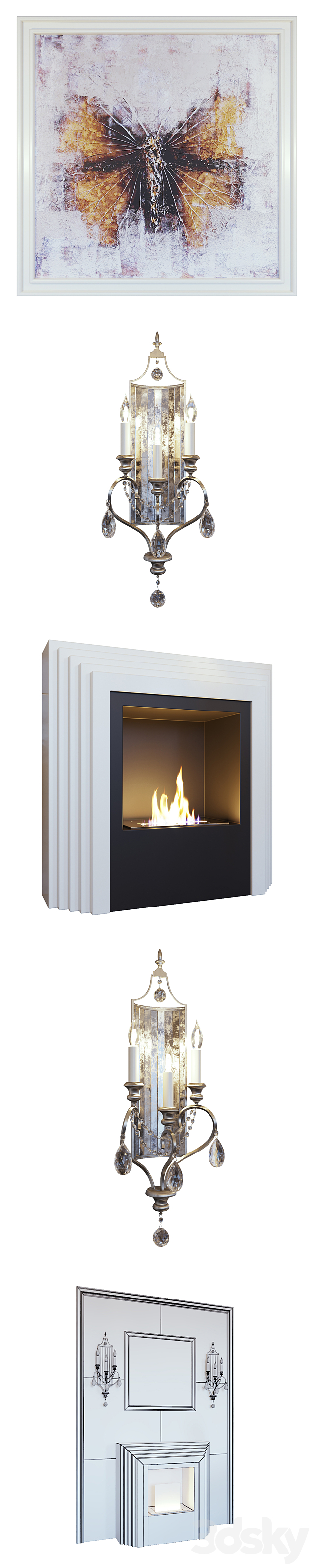 Karla’s fireplace. Feiss Gianna FE GIANNA3W sconce. picture and mirror panel 3DSMax File - thumbnail 2