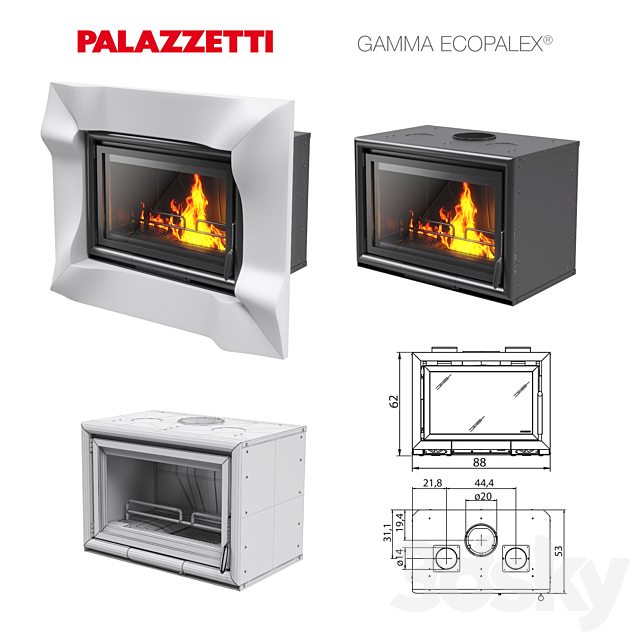 Mantel and hearth Palazzetti Wave Palazzetti Ecopalex 88 3DSMax File - thumbnail 1