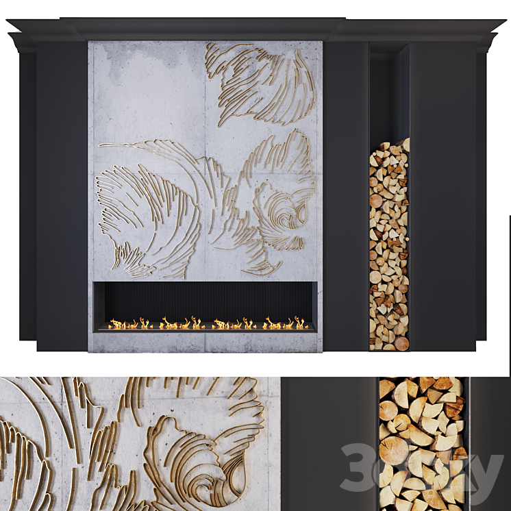 Modern fireplace _ petals 3DS Max - thumbnail 1