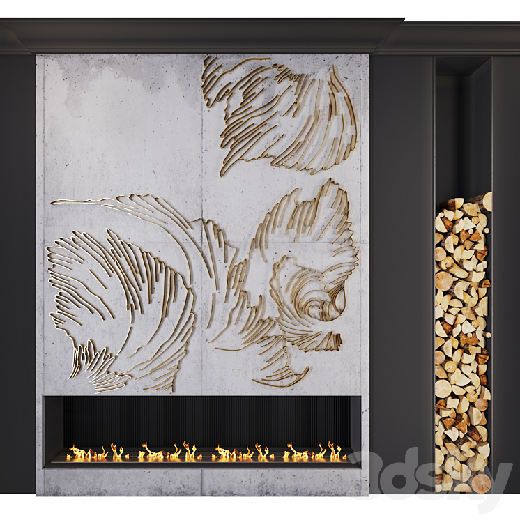 Modern fireplace _ petals 3DS Max - thumbnail 2